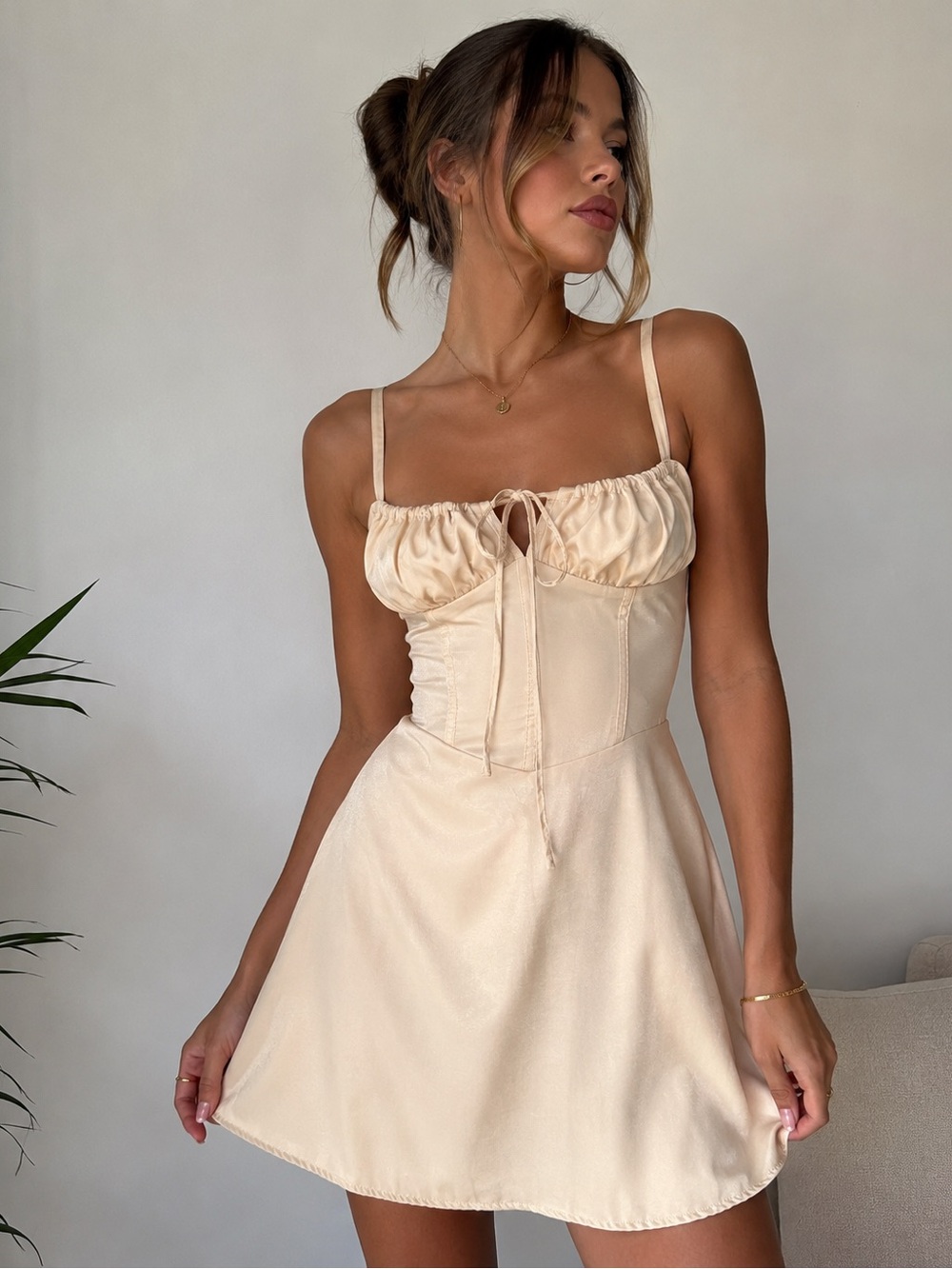 Sleeveless Cream Tie-Front Mini Dress